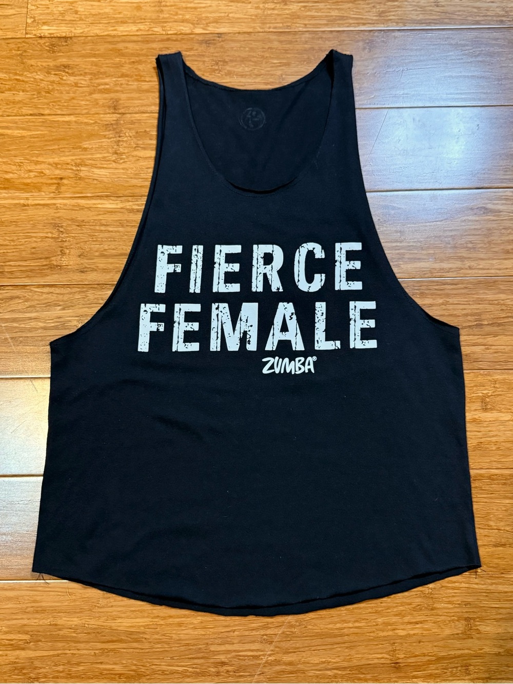 Zumba Fitness Women’s Black Tank with White "FIERCE FEMALE" Print Cropped hem XS